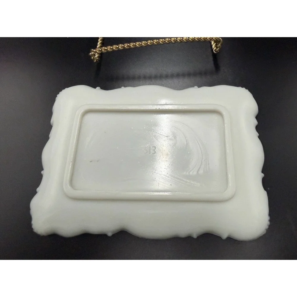 Vintage White Milk Glass Vanity Tray Scroll Border 513 Trinket Dish 8